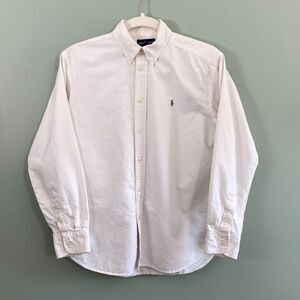 Ralph Lauren Button Down Shirt Cotton Boys Large 16/18 White Preppy Classic